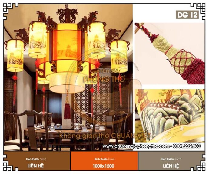 đèn chùm gỗ họa tiết đầu rồng cho phòng thờ 1