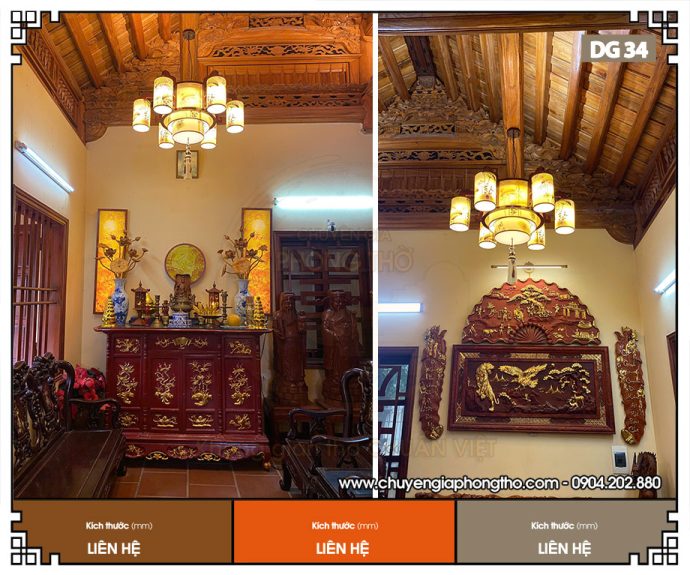 Đèn chùm treo phòng thờ, nhà thờ họ diện tích 30m2 – Mẫu DG34