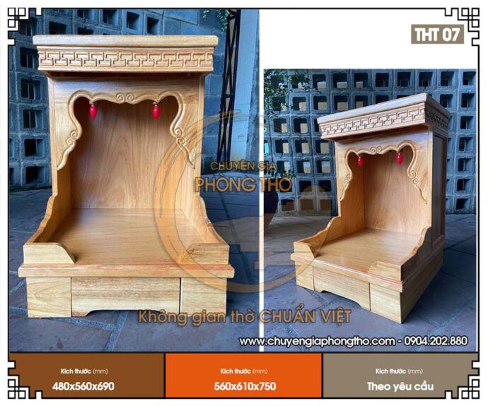 Mẫu bàn thờ thần tài mái bằng có ngăn kéo giá rẻ THT07