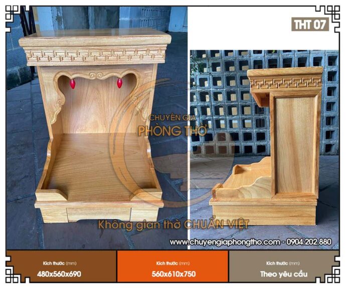 Mẫu bàn thờ thần tài mái bằng có ngăn kéo giá rẻ THT07