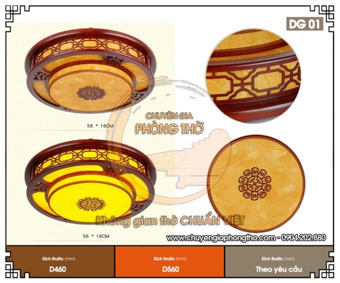 Mẫu đèn gỗ ốp trần phòng thờ sang trọng giá rẻ - DG01