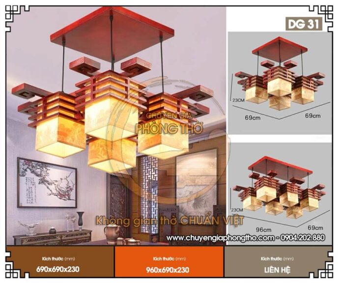 mẫu đèn gỗ thả trần phòng thờ