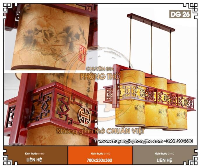 mẫu đèn thả phòng thờ 3 đầu 1