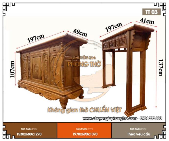 Mẫu tủ thờ chữ thọ 2 tầng đẹp đơn giản TT03