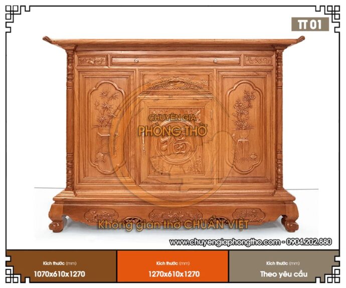Mẫu tủ thờ liên hoa gỗ gõ cao cấp