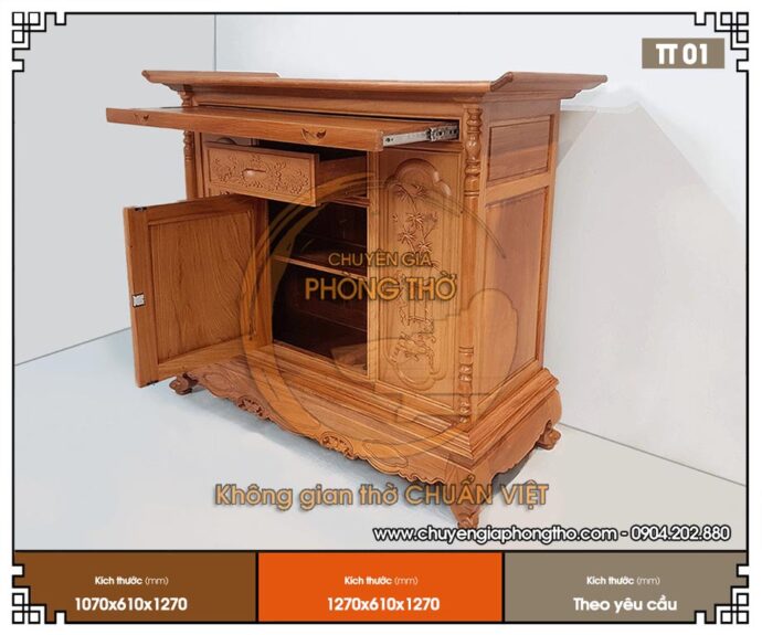 Mẫu tủ thờ liên hoa gỗ gõ cao cấp
