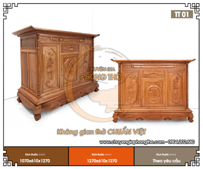 Mẫu tủ thờ liên hoa gỗ gõ cho nhà phố, biệt thự