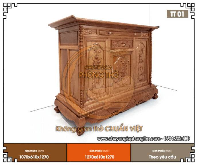 Mẫu tủ thờ liên hoa gỗ gõ cho nhà phố, biệt thự