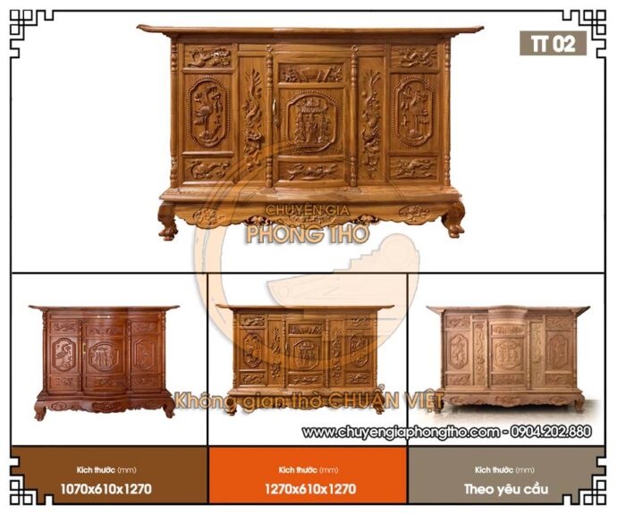 Mẫu tủ thờ tam đa Phúc Lộc Thọ đẹp truyền thống đón tài lộc TT02