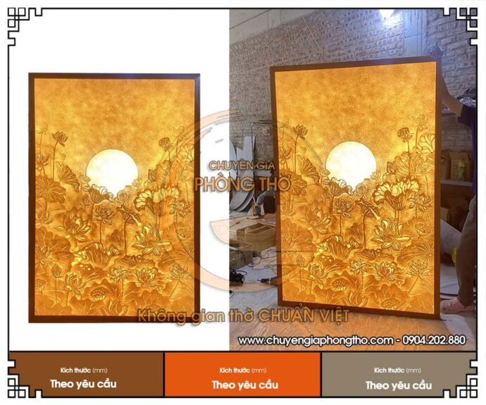 tranh trúc chỉ họa tiết hoa sen mặt trăng 2