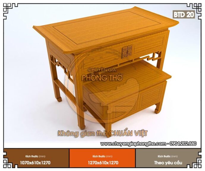 Mẫu bàn thờ đứng gỗ mít BTD20 chuẩn kích thước Lỗ Ban