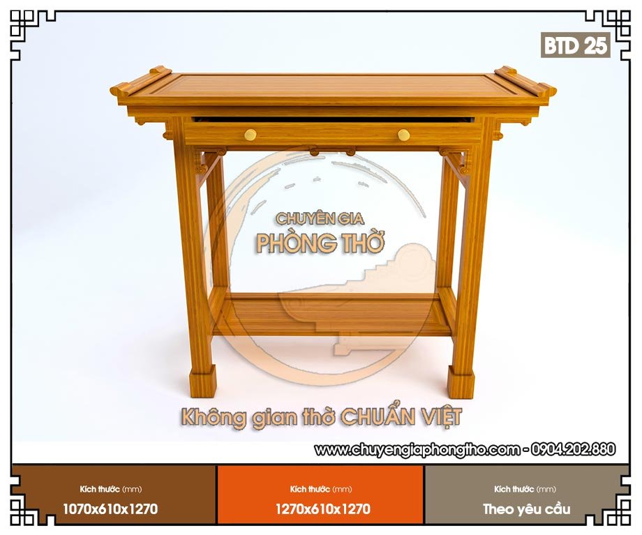 Mẫu bàn thờ đứng nhỏ giá rẻ BTD25 kích thước chuẩn phong thuỷ