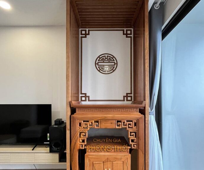 Bàn thờ gia tiên gỗ gõ BTD32 kích thước chuẩn phong thuỷ