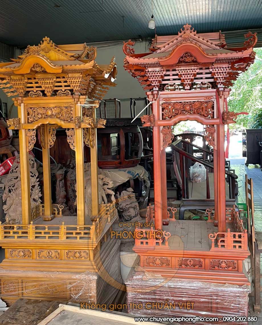 Bàn thờ kiểu Nhật gỗ trắc được sơn màu sắc khác nhau