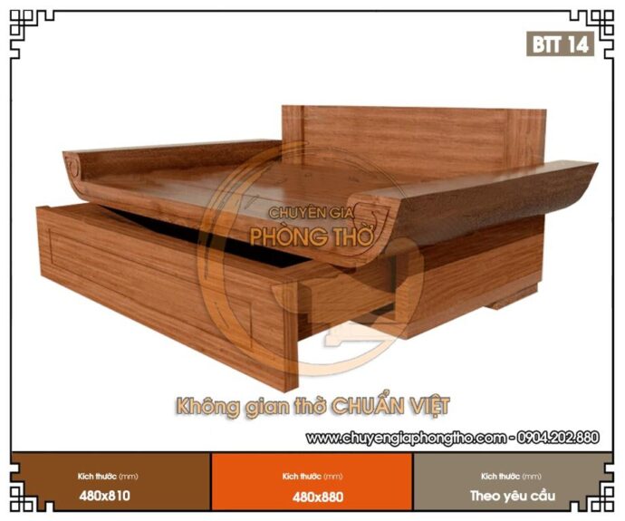 Mẫu bàn thờ phật treo tường có ngăn kéo BTT14