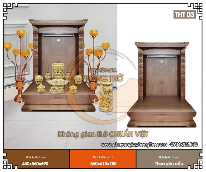 Mẫu bàn thờ thần tài mái bằng gỗ sồi THT03