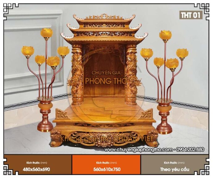 Mẫu bàn thờ thần tài mái chùa 3 tầng mái