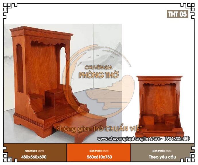 Mẫu bàn thờ thần tài màu cánh gián THT05 kích thước chuẩn phong thủy