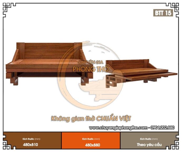 Mẫu bàn thờ treo tường có ngăn kéo gỗ gụ BTT15