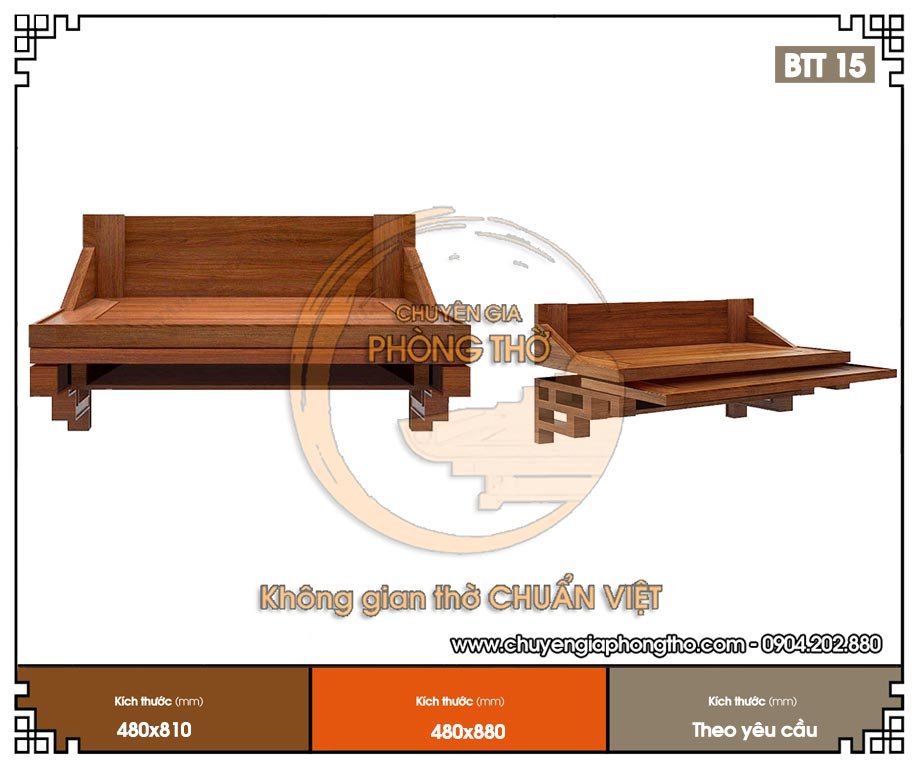 Mẫu bàn thờ treo tường có ngăn kéo gỗ gụ BTT15 kiểu dáng hiện đại