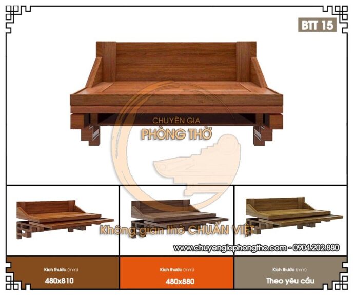 Mẫu bàn thờ treo tường có ngăn kéo gỗ gụ BTT15