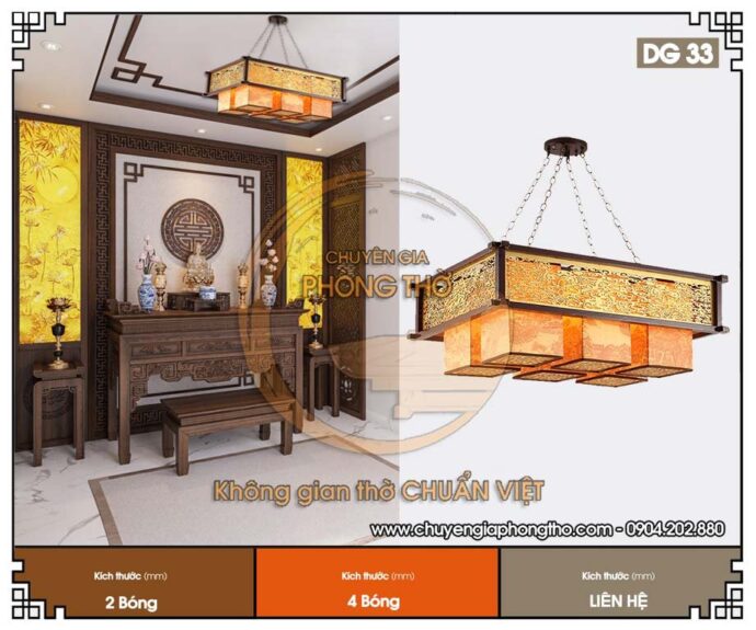 đèn chùm phòng thờ nhũ vàng 3
