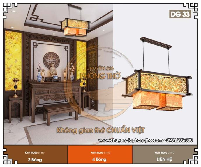 đèn chùm phòng thờ nhũ vàng 5