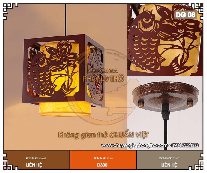 đèn thả trần hình vuông họa tiết con cá 1