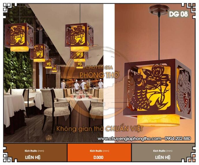 đèn thả trần hình vuông họa tiết con cá 3