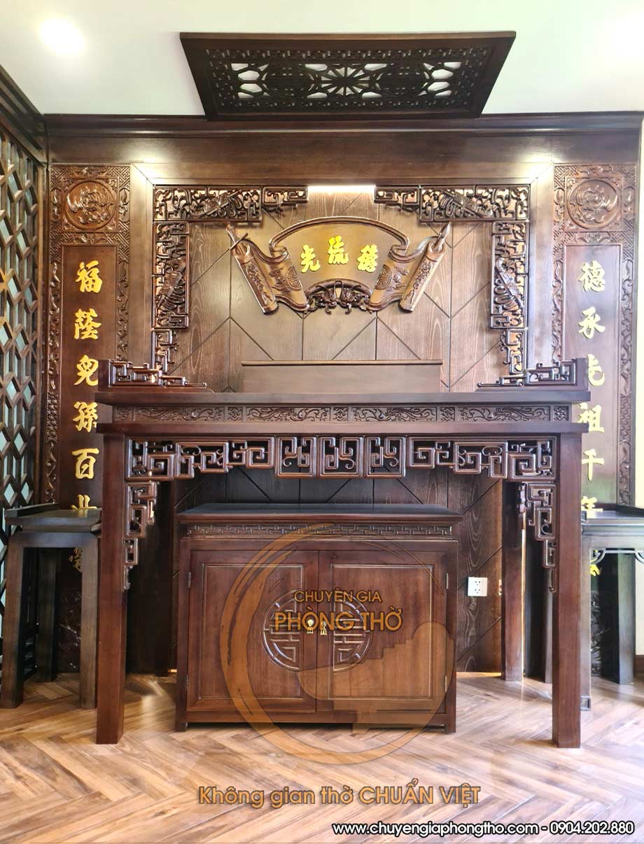 Feedback lắp đặt bàn thờ gỗ hương kèm vách và đèn tại biệt thự liền kề Hateco Green City BTD40