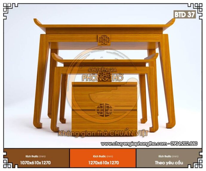 Mẫu bàn thờ đứng 3 món triện chữ Thọ