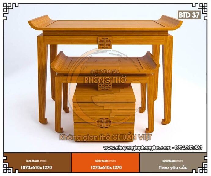 Mẫu bàn thờ đứng 3 món triện chữ Thọ