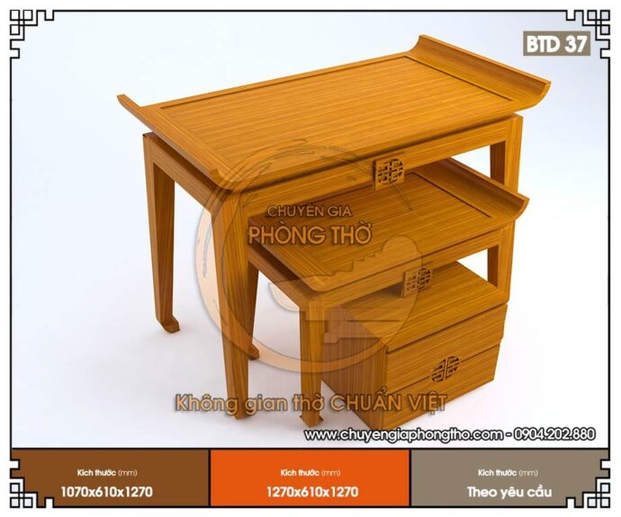 Mẫu bàn thờ đứng 3 món triện chữ Thọ