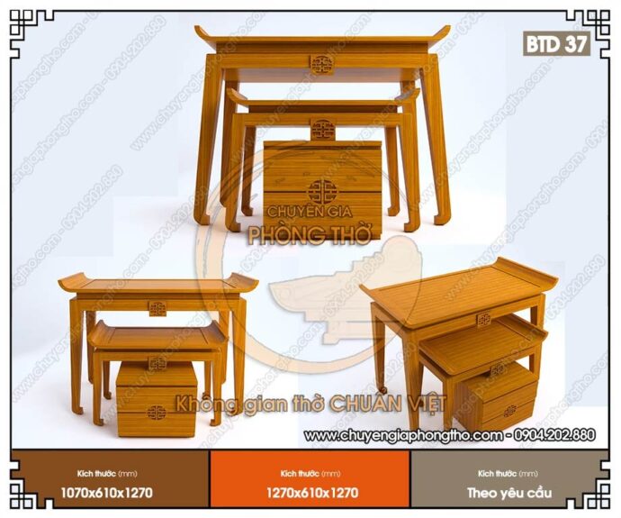 Mẫu bàn thờ đứng 3 món triện chữ Thọ