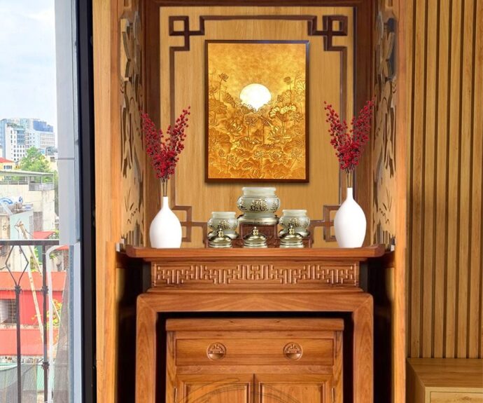 Mẫu bàn thờ đứng gỗ gõ BTD58