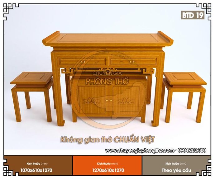 Mẫu bàn thờ đứng triện sen tài lộc giá rẻ BTD19