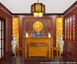 Mẫu bàn thờ đứng triện sen tài lộc giá rẻ BTD19