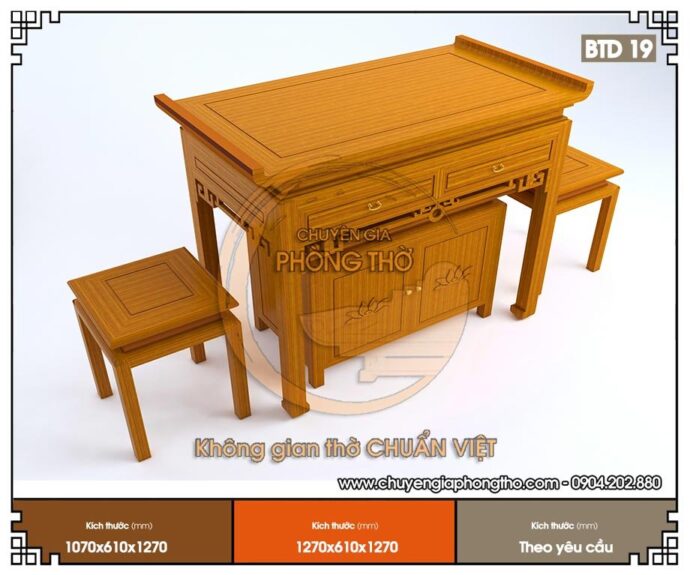 Mẫu bàn thờ đứng triện sen tài lộc giá rẻ BTD19