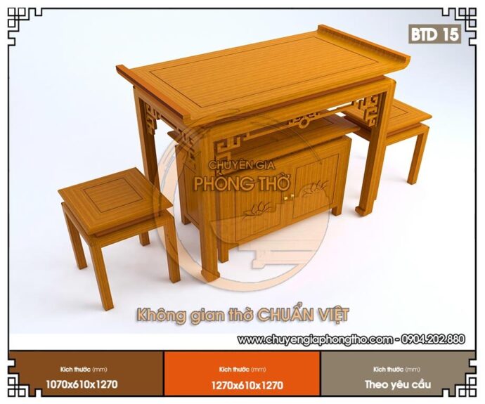 Mẫu bàn thờ gia tiên đơn giản có kèm đôn BTD15