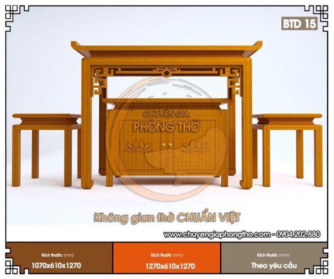 Mẫu bàn thờ gia tiên đơn giản có kèm đôn BTD15