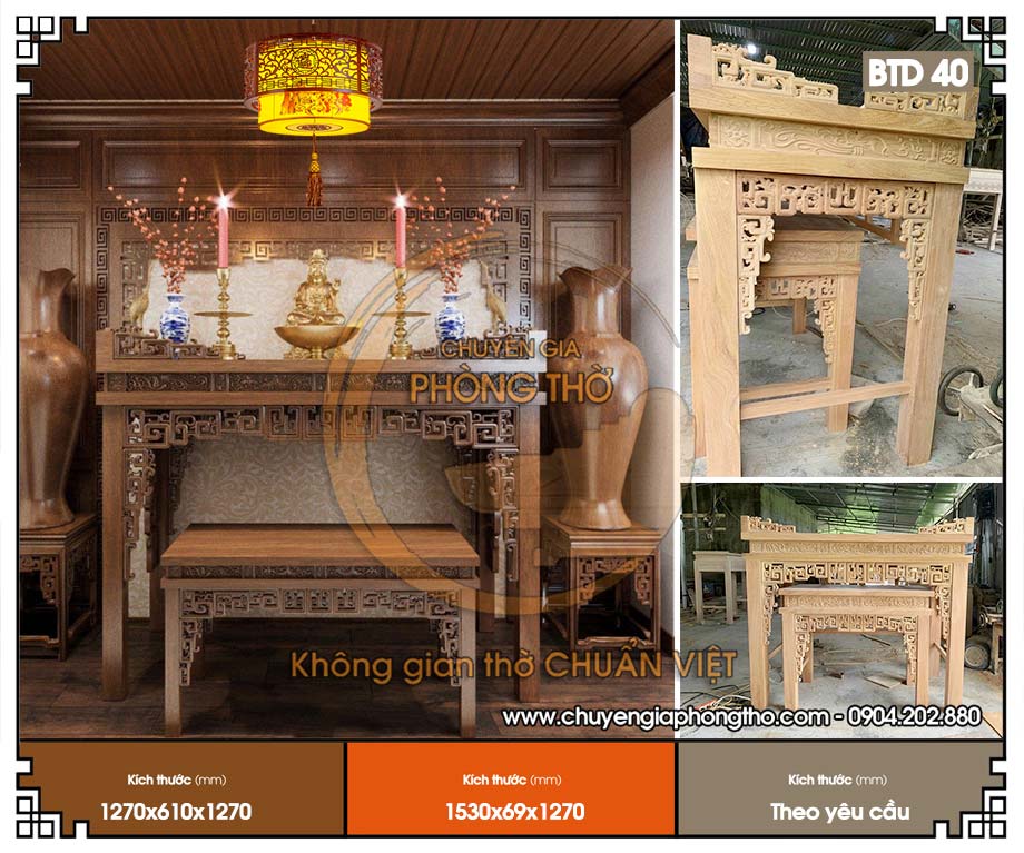 Mẫu bàn thờ Phật tại gia đẹp truyền thống gia tăng vượng khí BTD40