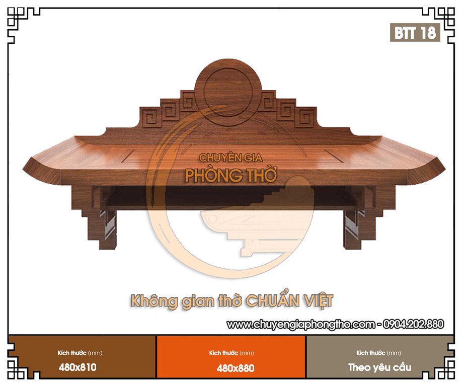 Mẫu bàn thờ phật treo tường 48x81cm BTT18 được làm từ chất liệu gỗ cao cấp