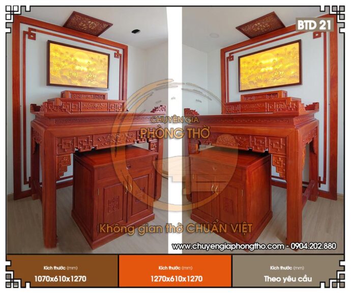Mẫu bàn thờ tam cấp triện sen gỗ hương hiện đại