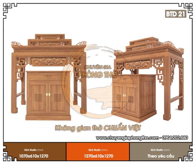 Mẫu bàn thờ tam cấp triện sen hiện đại BTD21