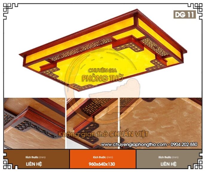 mẫu đèn ốp trần gỗ hình chữ nhật trang trí phòng thờ, phòng khách 1