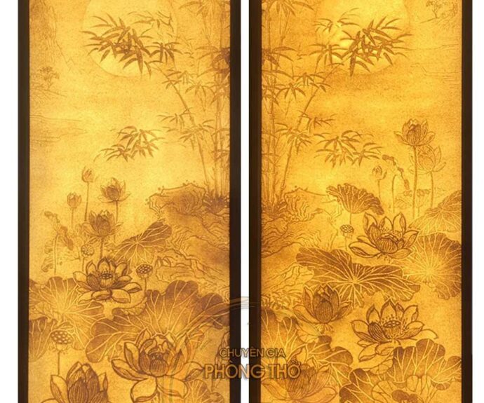 mẫu tranh giấy dừa sen trúc 1