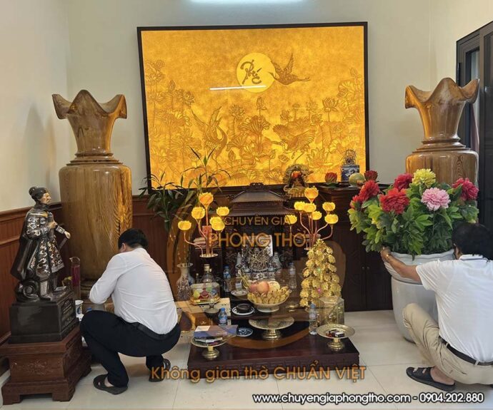 tranh trúc chỉ sen hạc chữ phúc 1