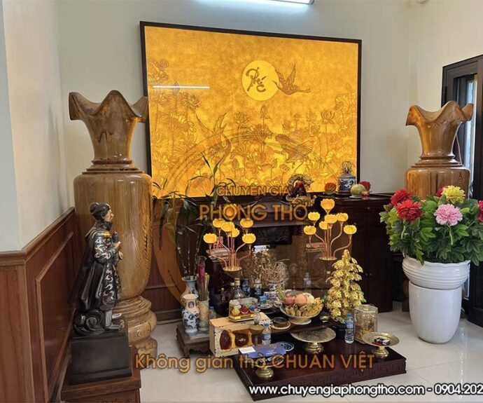 tranh trúc chỉ sen hạc chữ phúc 3