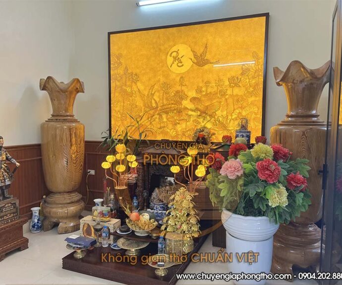 tranh trúc chỉ sen hạc chữ phúc 4