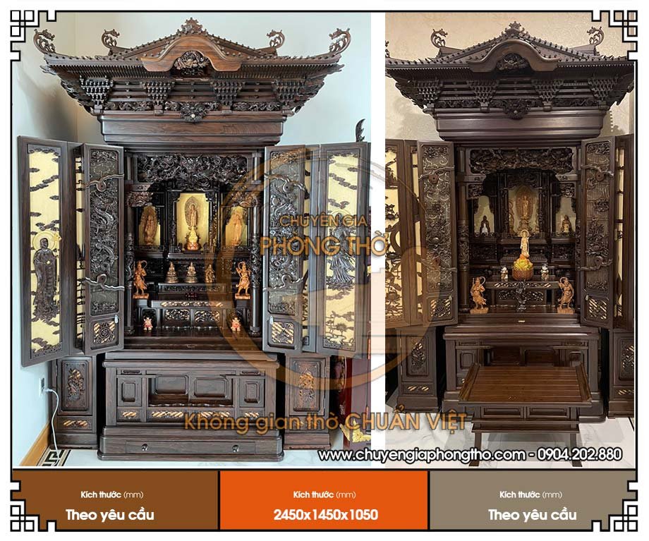 Mẫu tủ thờ kiểu Nhật gỗ kaki với những đường nét trang trí tinh tế